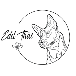 Logo d'EdelThai : Un design représentant l'élevage de Thai Ridgebacks, une race de chiens originaire de Thaïlande.